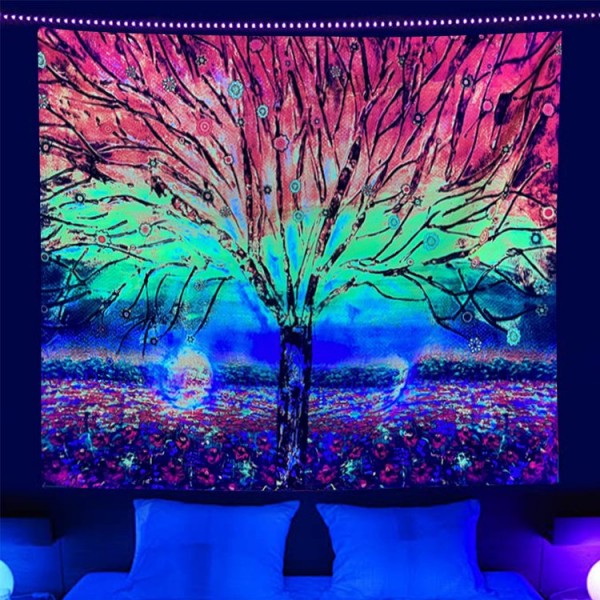 Tree - UV Reactive Tapestry with Wall Hanging Accessories UK