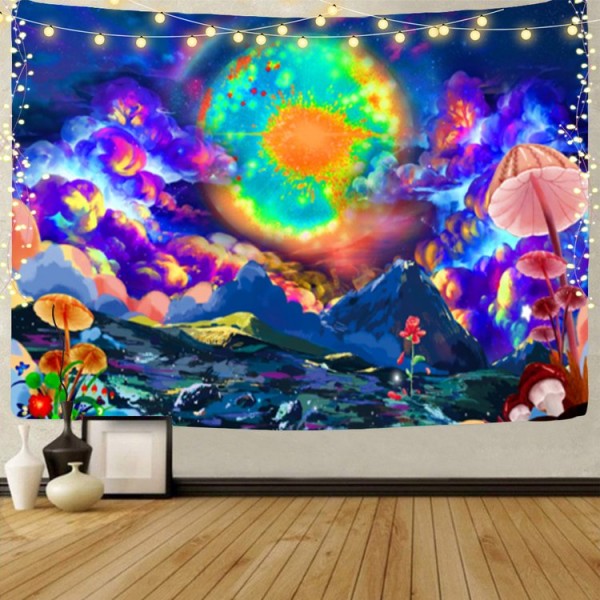 Psychedelic Galaxy - UV Reactive Tapestry with Wall Hanging Accessories UK