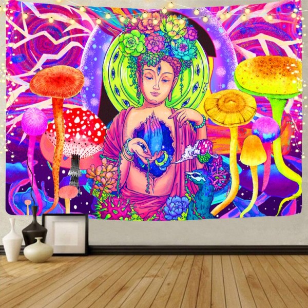 Buddha - UV Reactive Tapestry with Wall Hanging Accessories UK