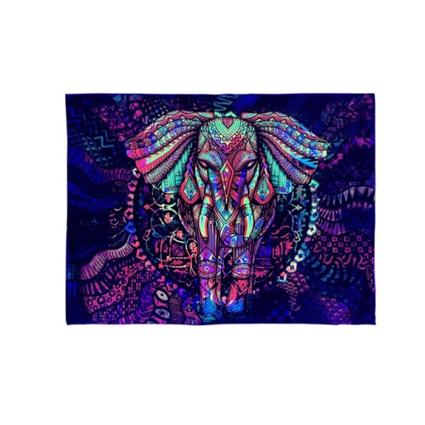 Elephant - UV Reactive Tapestry with Wall Hanging Accessories UK
