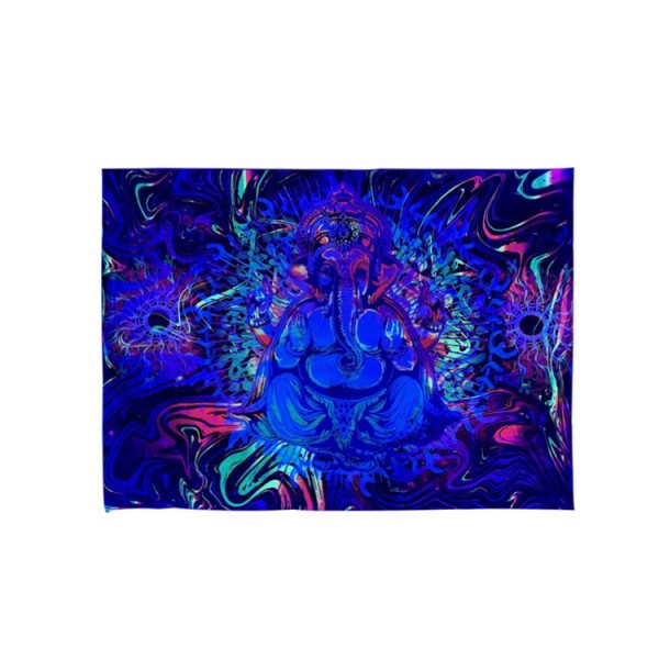 Elephant Buddha - UV Reactive Tapestry with Wall Hanging Accessories UK