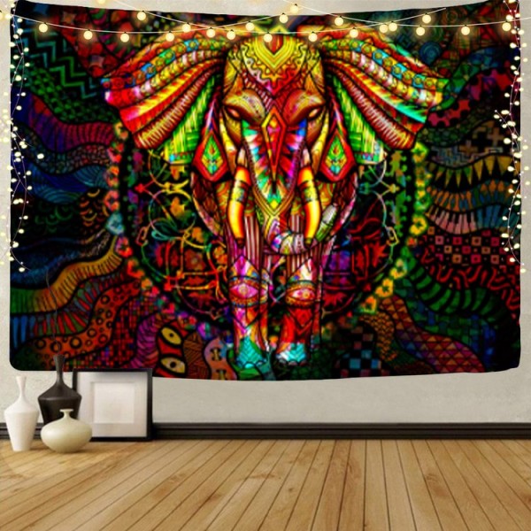 Elephant - UV Reactive Tapestry with Wall Hanging Accessories UK