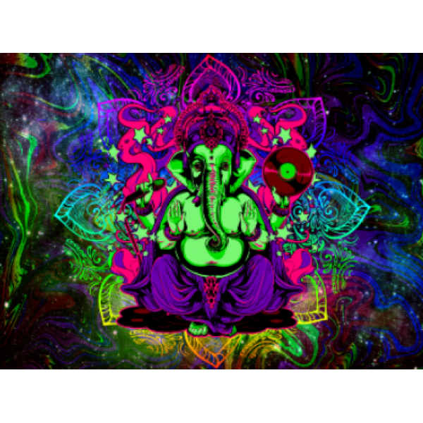 Elephant Buddha - UV Reactive Tapestry with Wall Hanging Accessories UK