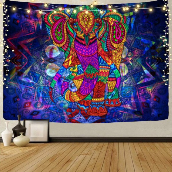 Elephant - UV Reactive Tapestry with Wall Hanging Accessories UK