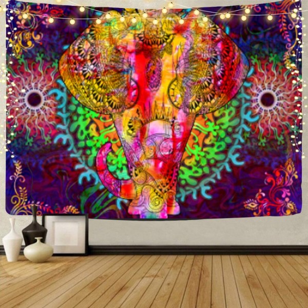 Elephant - UV Reactive Tapestry with Wall Hanging Accessories UK