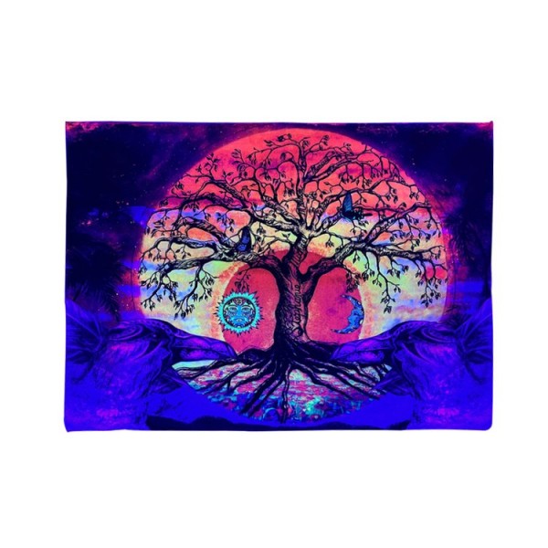 Psychedelic Tree - UV Reactive Tapestry with Wall Hanging Accessories UK