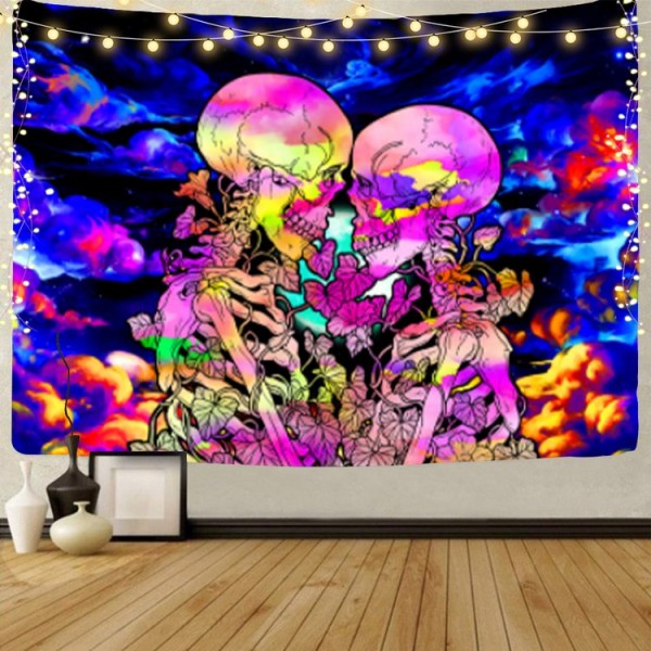 Skull - UV Reactive Tapestry with Wall Hanging Accessories UK