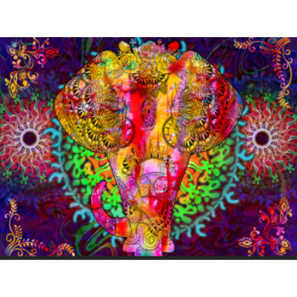 Elephant - UV Reactive Tapestry with Wall Hanging Accessories UK