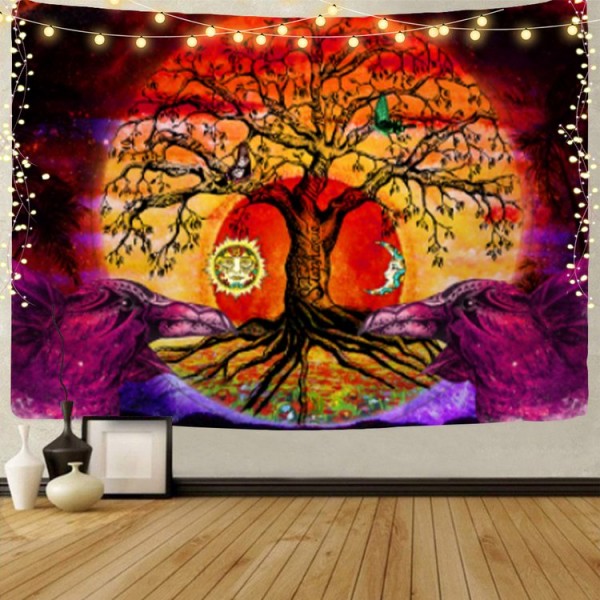 Psychedelic Tree - UV Reactive Tapestry with Wall Hanging Accessories UK