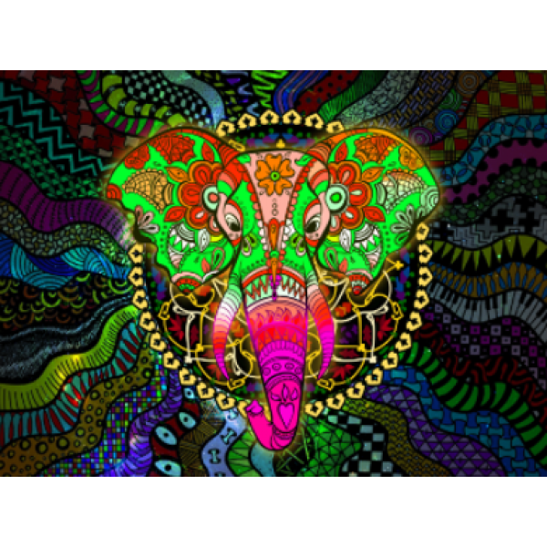 Elephant - UV Reactive Tapestry with Wall Hanging Accessories UK