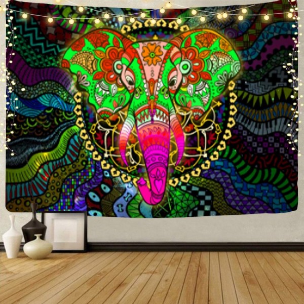 Elephant - UV Reactive Tapestry with Wall Hanging Accessories UK