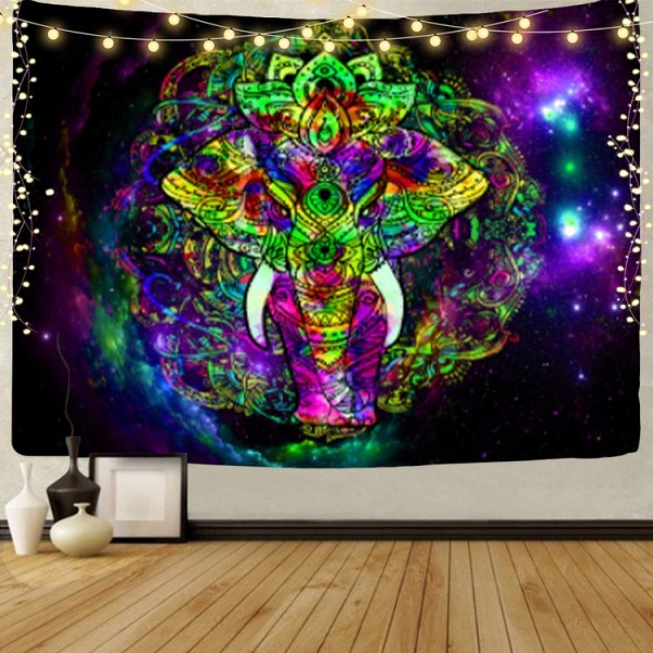 Elephant - UV Reactive Tapestry with Wall Hanging Accessories UK