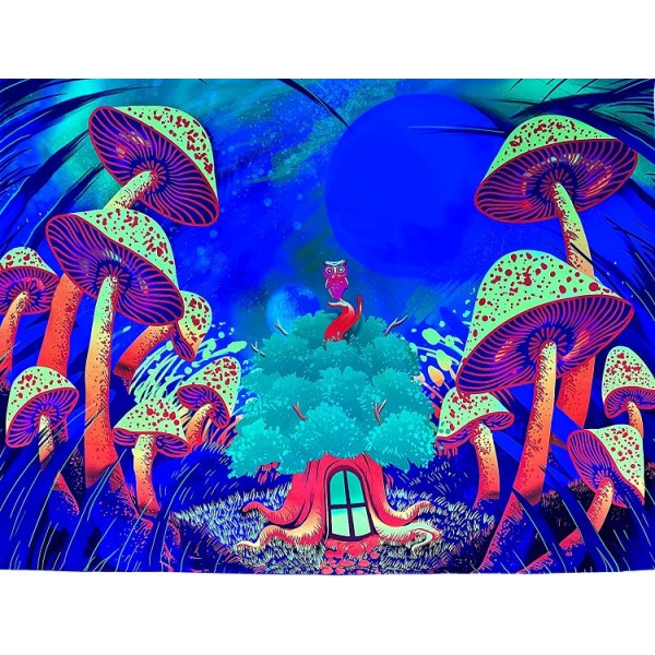 Mushroom - UV Reactive Tapestry with Wall Hanging Accessories UK