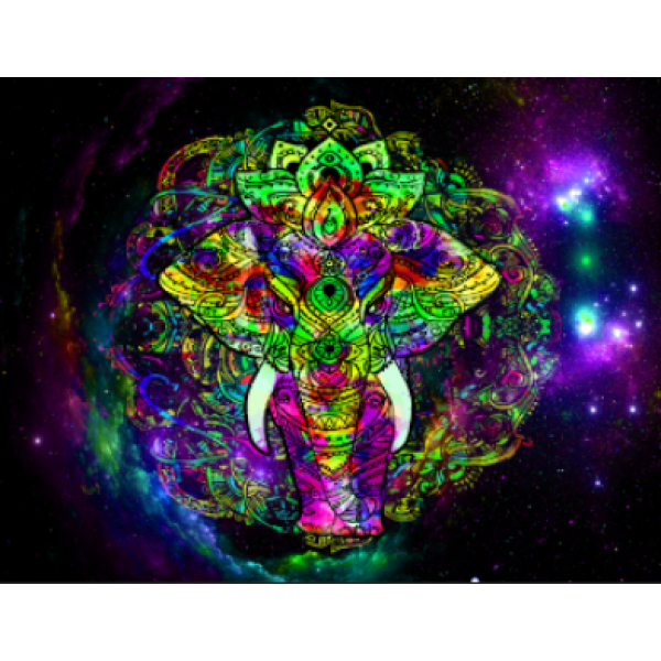 Elephant - UV Reactive Tapestry with Wall Hanging Accessories UK