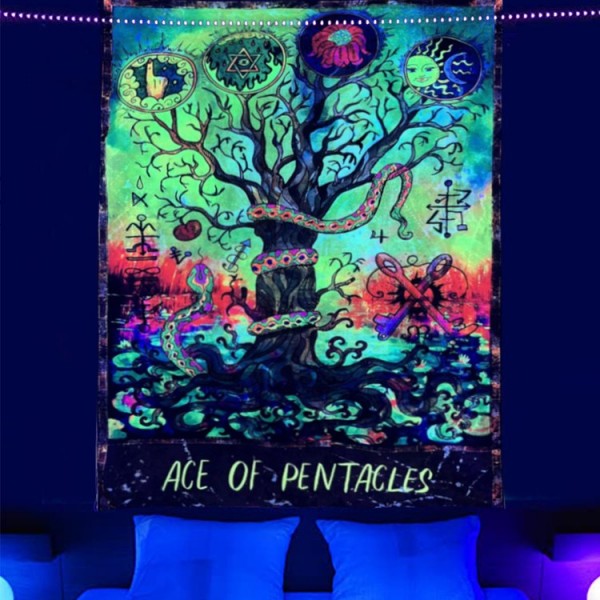 Psychedelic Tree - UV Reactive Tapestry with Wall Hanging Accessories UK