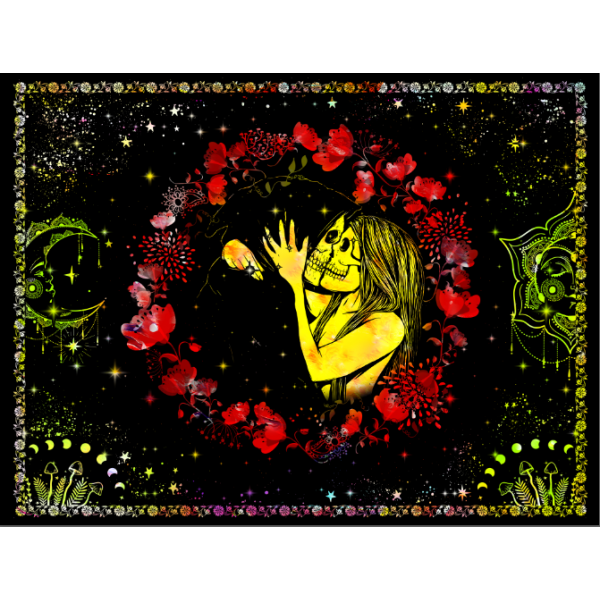 Skull - UV Reactive Tapestry with Wall Hanging Accessories UK