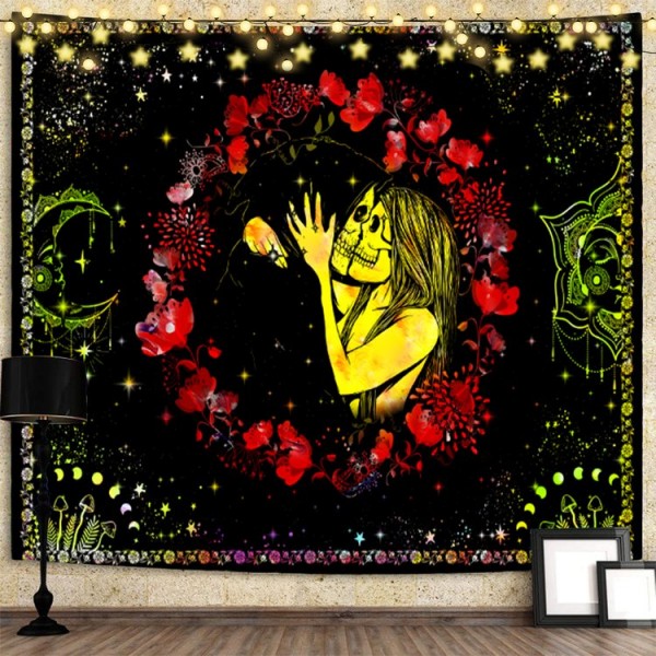 Skull - UV Reactive Tapestry with Wall Hanging Accessories UK