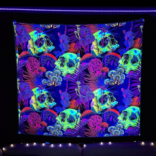 Skull - UV Reactive Tapestry with Wall Hanging Accessories UK