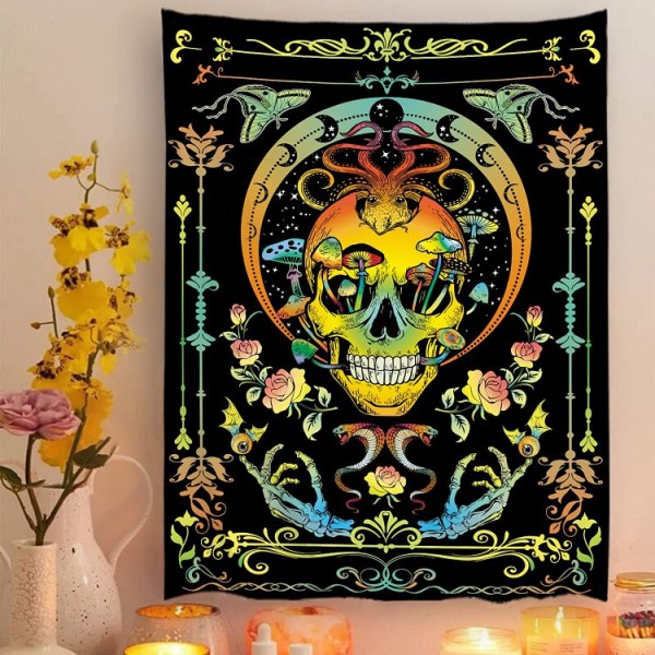 Skull - UV Reactive Tapestry with Wall Hanging Accessories UK