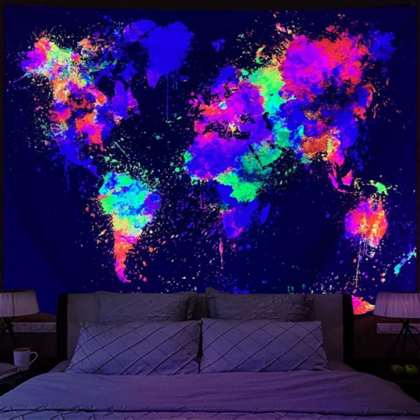 Map - UV Reactive Tapestry with Wall Hanging Accessories UK
