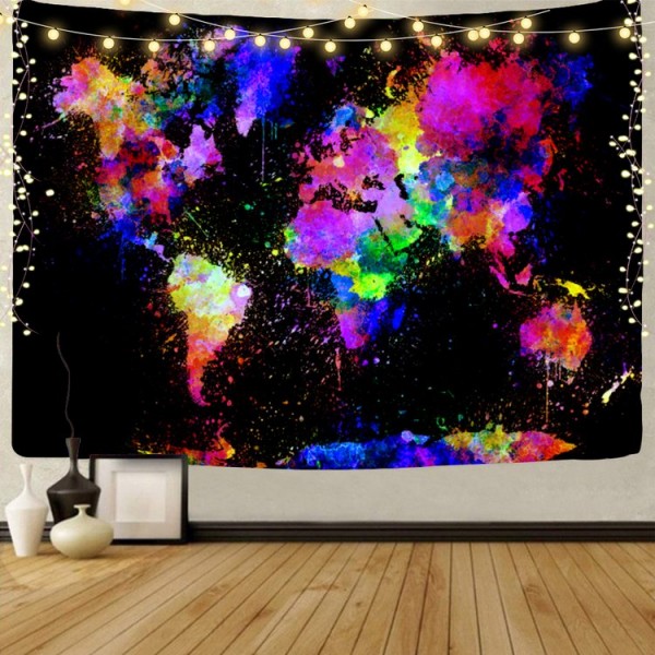 Map - UV Reactive Tapestry with Wall Hanging Accessories UK