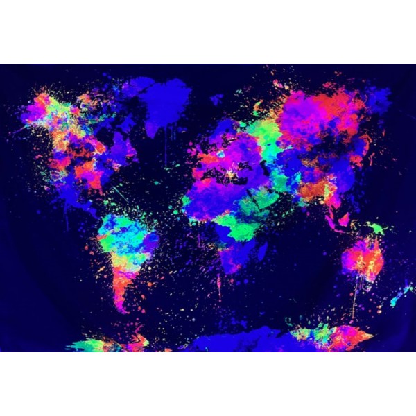 Map - UV Reactive Tapestry with Wall Hanging Accessories UK