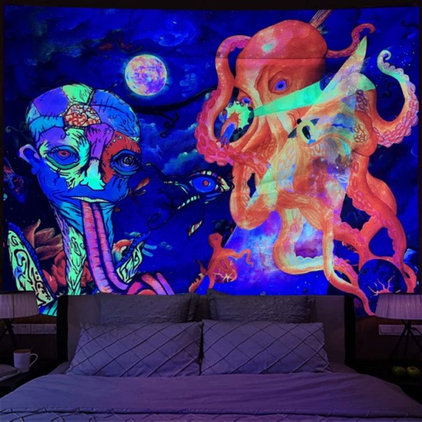 Psychedelic - UV Reactive Tapestry with Wall Hanging Accessories UK