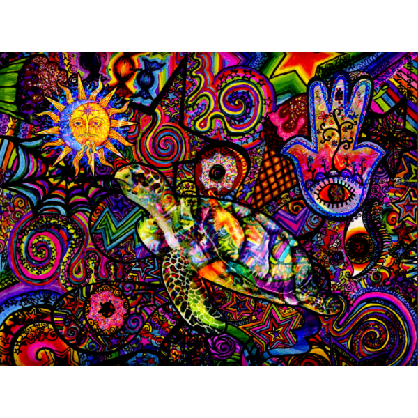 Psychedelic turtle - UV Reactive Tapestry with Wall Hanging Accessories UK
