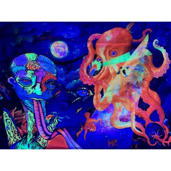 Psychedelic - UV Reactive Tapestry with Wall Hanging Accessories UK