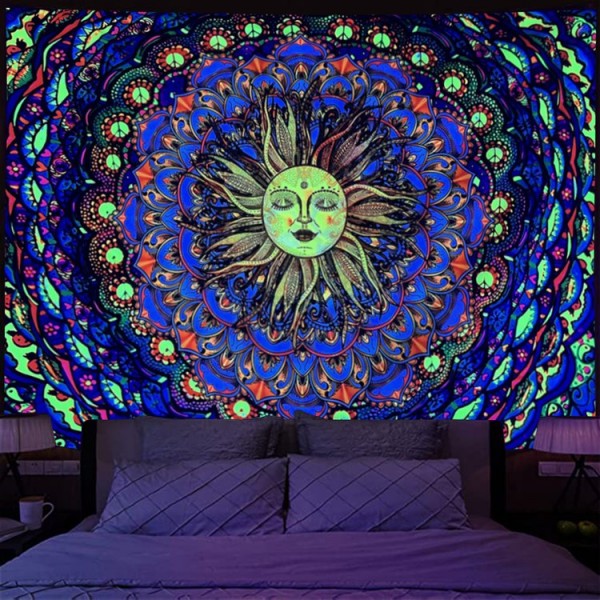 Moon Mandala  - UV Reactive Tapestry with Wall Hanging Accessories UK