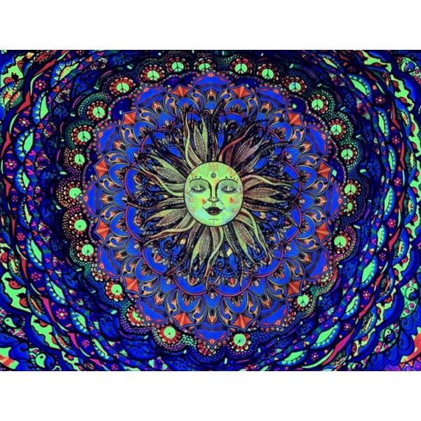 Moon Mandala  - UV Reactive Tapestry with Wall Hanging Accessories UK