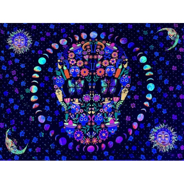 Skull  - UV Reactive Tapestry with Wall Hanging Accessories UK