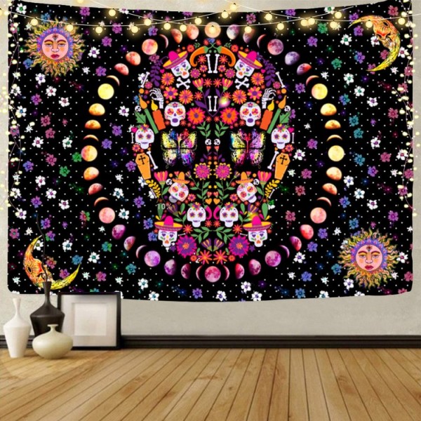 Skull  - UV Reactive Tapestry with Wall Hanging Accessories UK