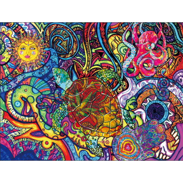 Psychedelic turtle - UV Reactive Tapestry with Wall Hanging Accessories UK