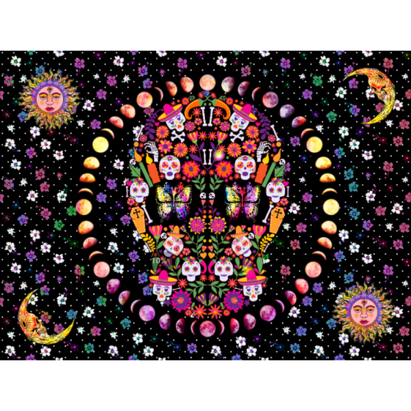 Skull  - UV Reactive Tapestry with Wall Hanging Accessories UK
