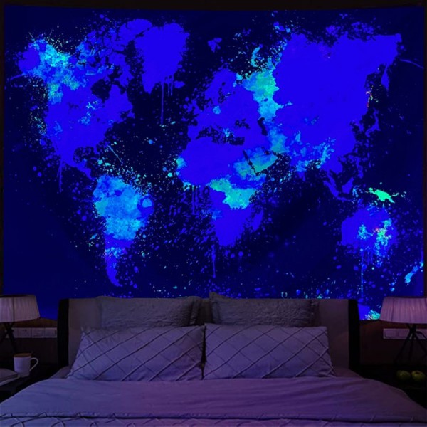Map  - UV Reactive Tapestry with Wall Hanging Accessories UK