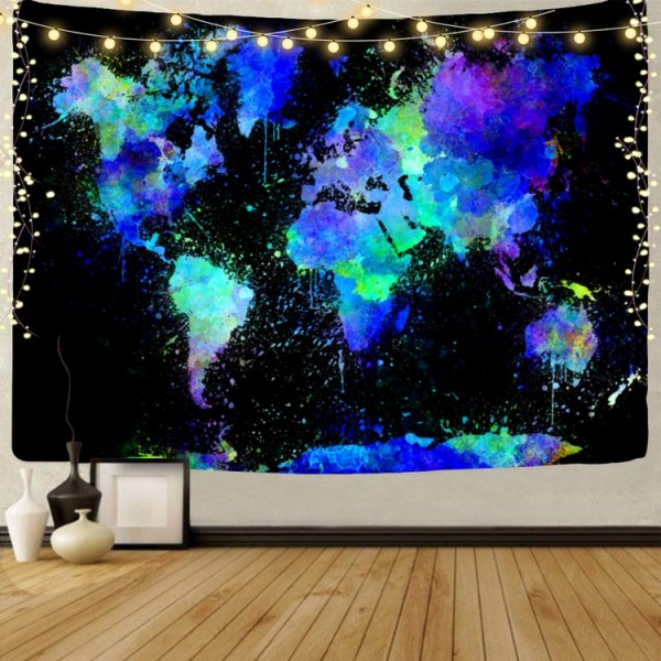 Map  - UV Reactive Tapestry with Wall Hanging Accessories UK