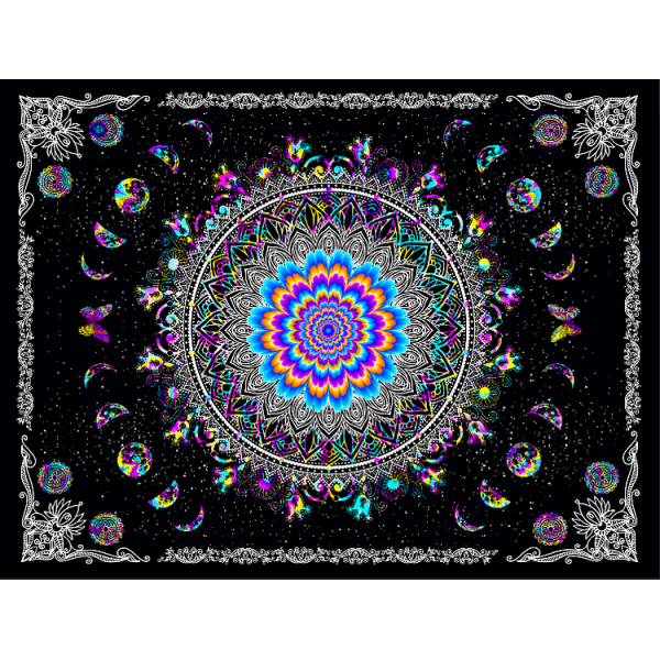 Mandala  - UV Reactive Tapestry with Wall Hanging Accessories UK