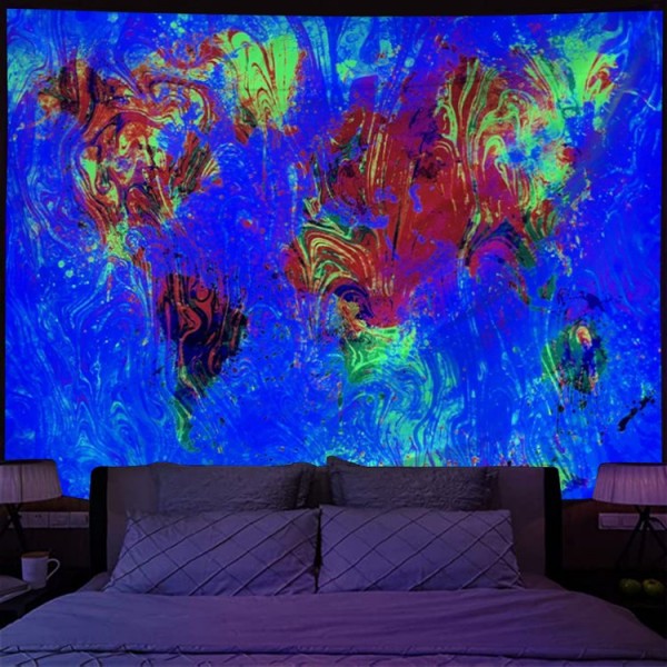 Map  - UV Reactive Tapestry with Wall Hanging Accessories UK