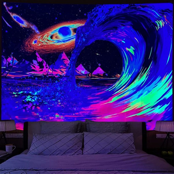 Milky Way Waves  - UV Reactive Tapestry with Wall Hanging Accessories UK