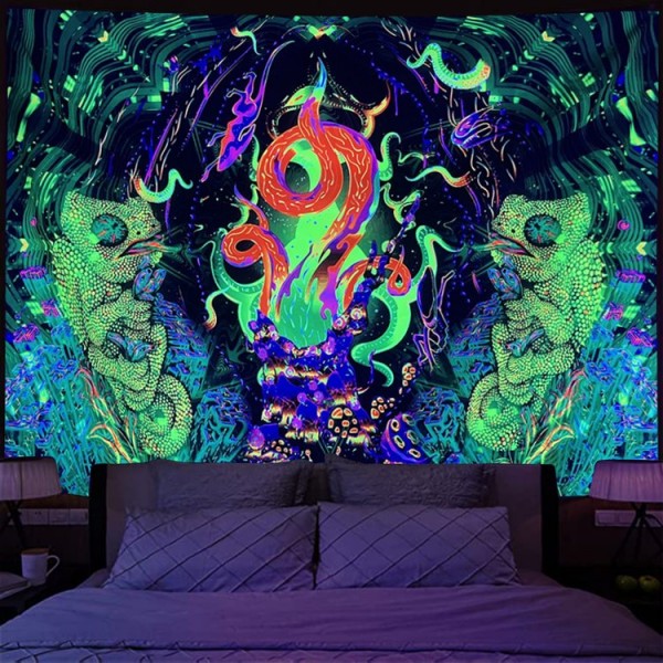 Psychedelic Snake  - UV Reactive Tapestry with Wall Hanging Accessories UK