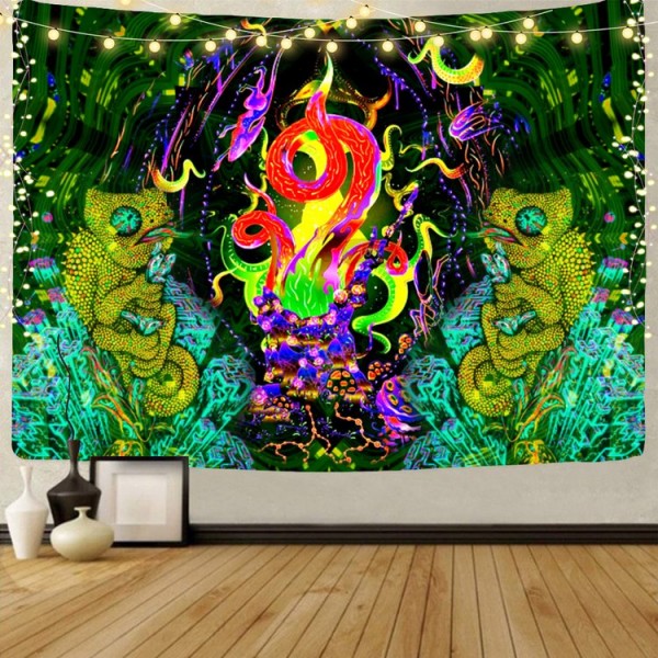 Psychedelic Snake  - UV Reactive Tapestry with Wall Hanging Accessories UK