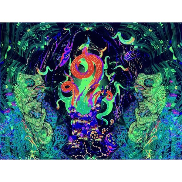 Psychedelic Snake  - UV Reactive Tapestry with Wall Hanging Accessories UK