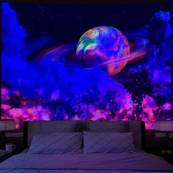 Galaxy  - UV Reactive Tapestry with Wall Hanging Accessories UK