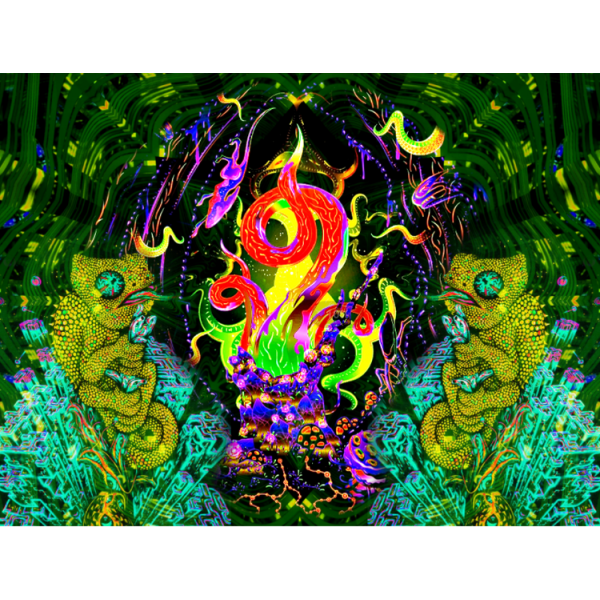 Psychedelic Snake  - UV Reactive Tapestry with Wall Hanging Accessories UK