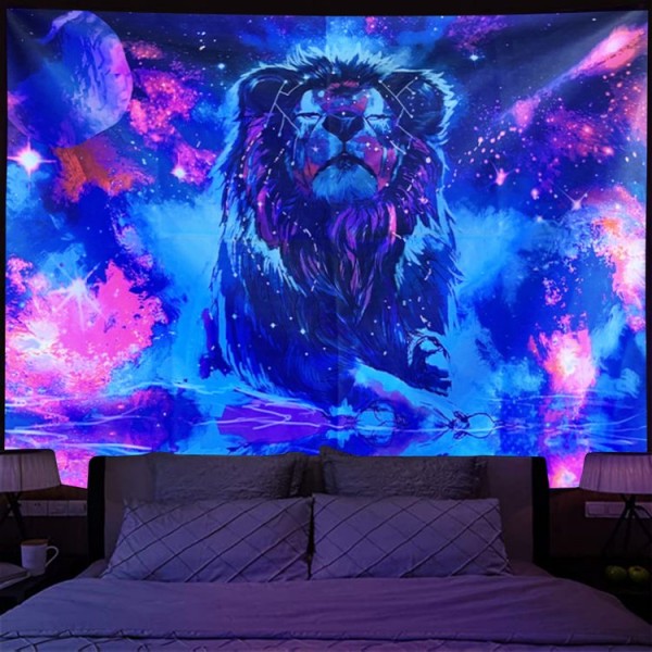Lion  - UV Reactive Tapestry with Wall Hanging Accessories UK