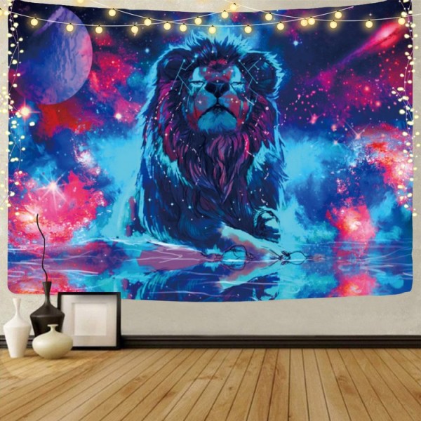 Lion  - UV Reactive Tapestry with Wall Hanging Accessories UK