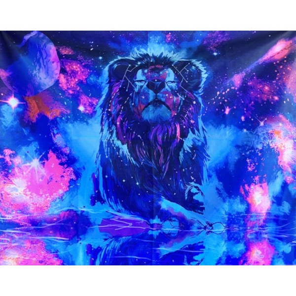 Lion  - UV Reactive Tapestry with Wall Hanging Accessories UK
