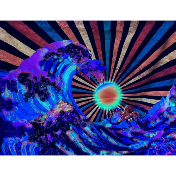 Psychedelic Wave  - UV Reactive Tapestry with Wall Hanging Accessories UK