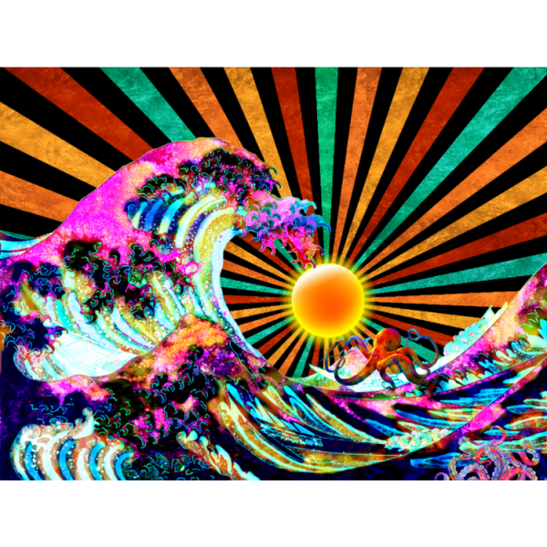 Psychedelic Wave  - UV Reactive Tapestry with Wall Hanging Accessories UK